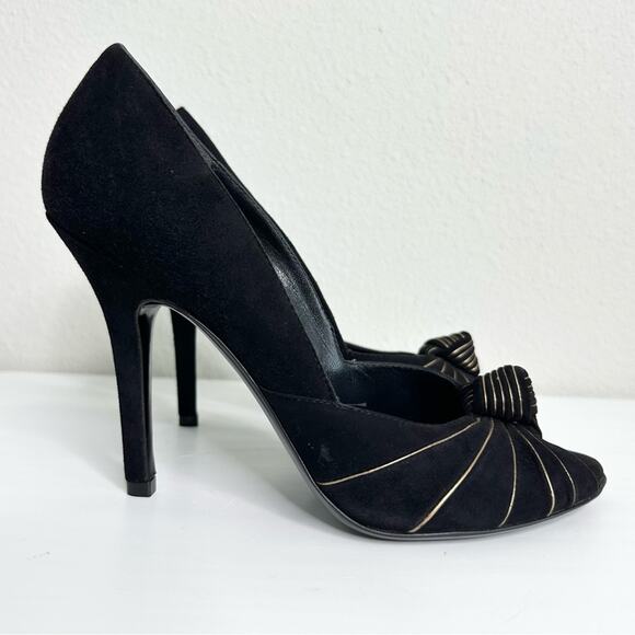 GUCCI Peep Toe Black Pumps with Gold Trim Size 37.5 NEW - Picture 2 of 8